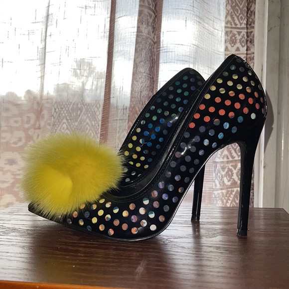 Privileged Stiletto Heels with yellow fur pompom Sz 7.5 - Picture 2 of 7